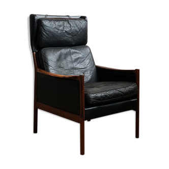 Danish leather and Rosewood armchair