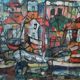 Huile sur toile Ferruccio Ferri - 1953 - « Bateaux de Syracuse » période expressionniste de Syracuse