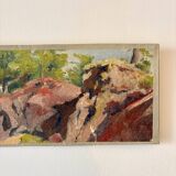 Oil painting on canvas "Forest, cliff and characters" n°32