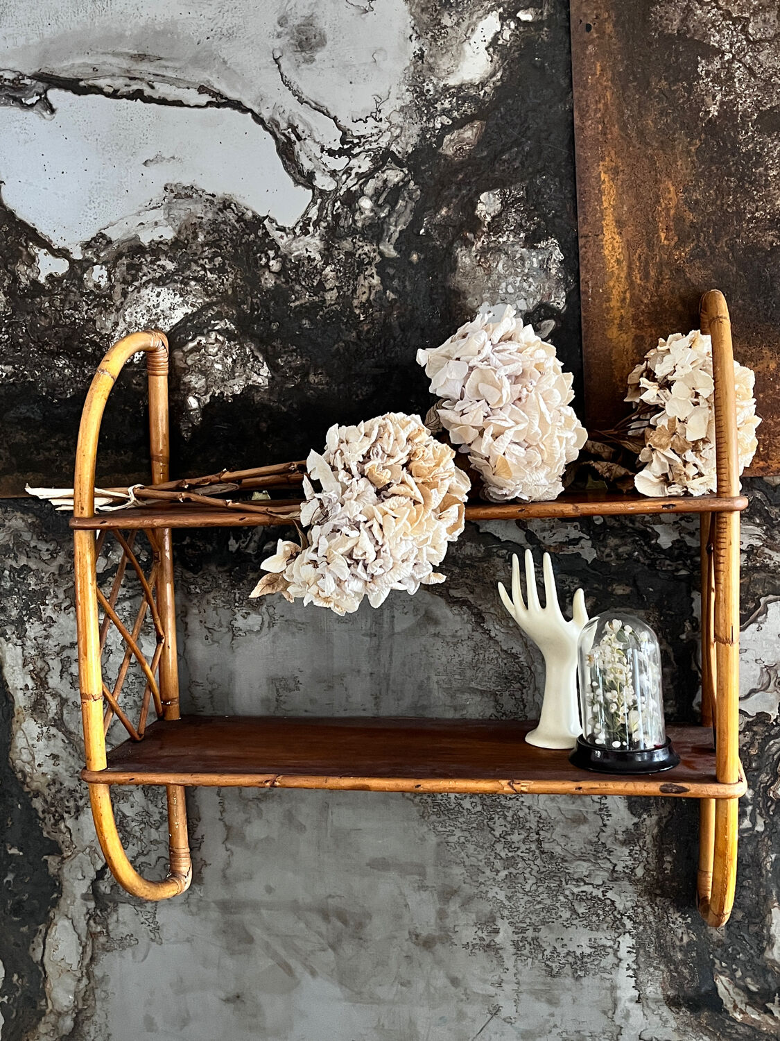 Wicker and rattan shelf