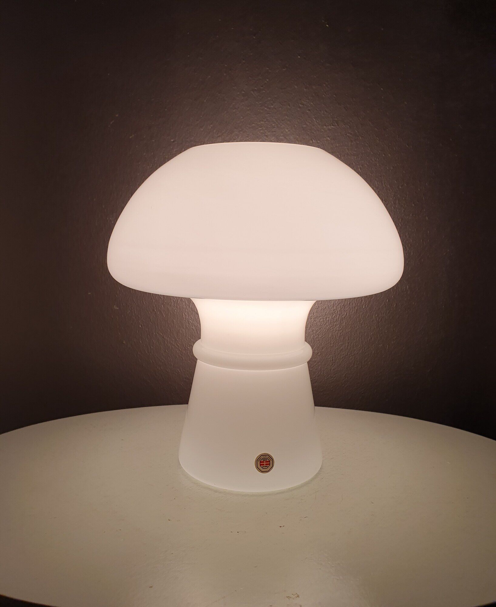 Lampe de table champignon en verre vintage, design danois Odreco, années 80