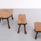 Tree trunk nesting tables hand carved, 1960s