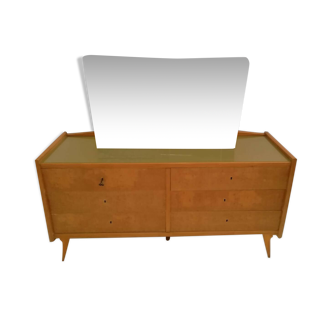 Chest of drawers in a row feet compass with Italian furniture mirror from the 50s