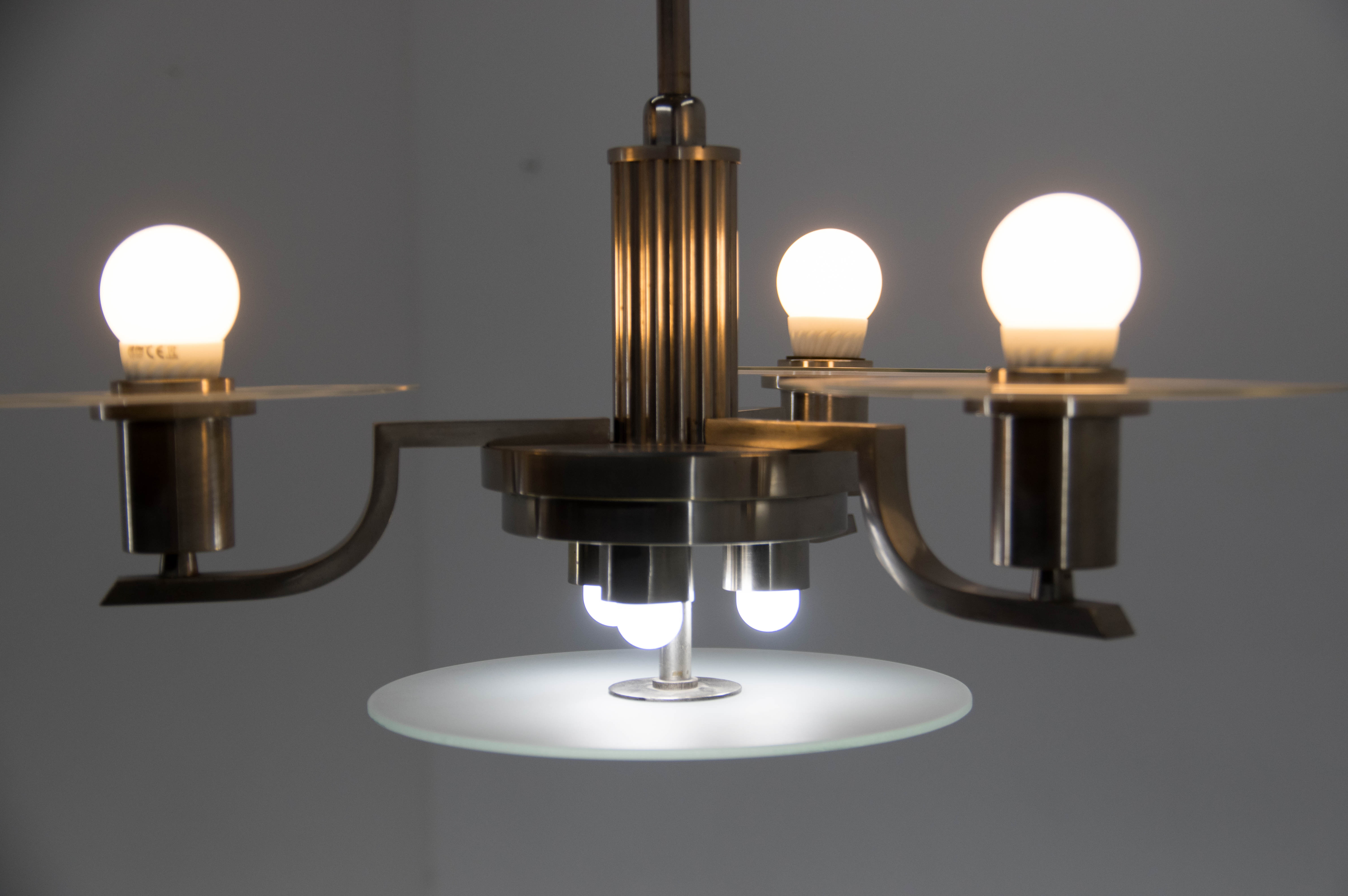 Art deco machine age chandelier, 1930, restored