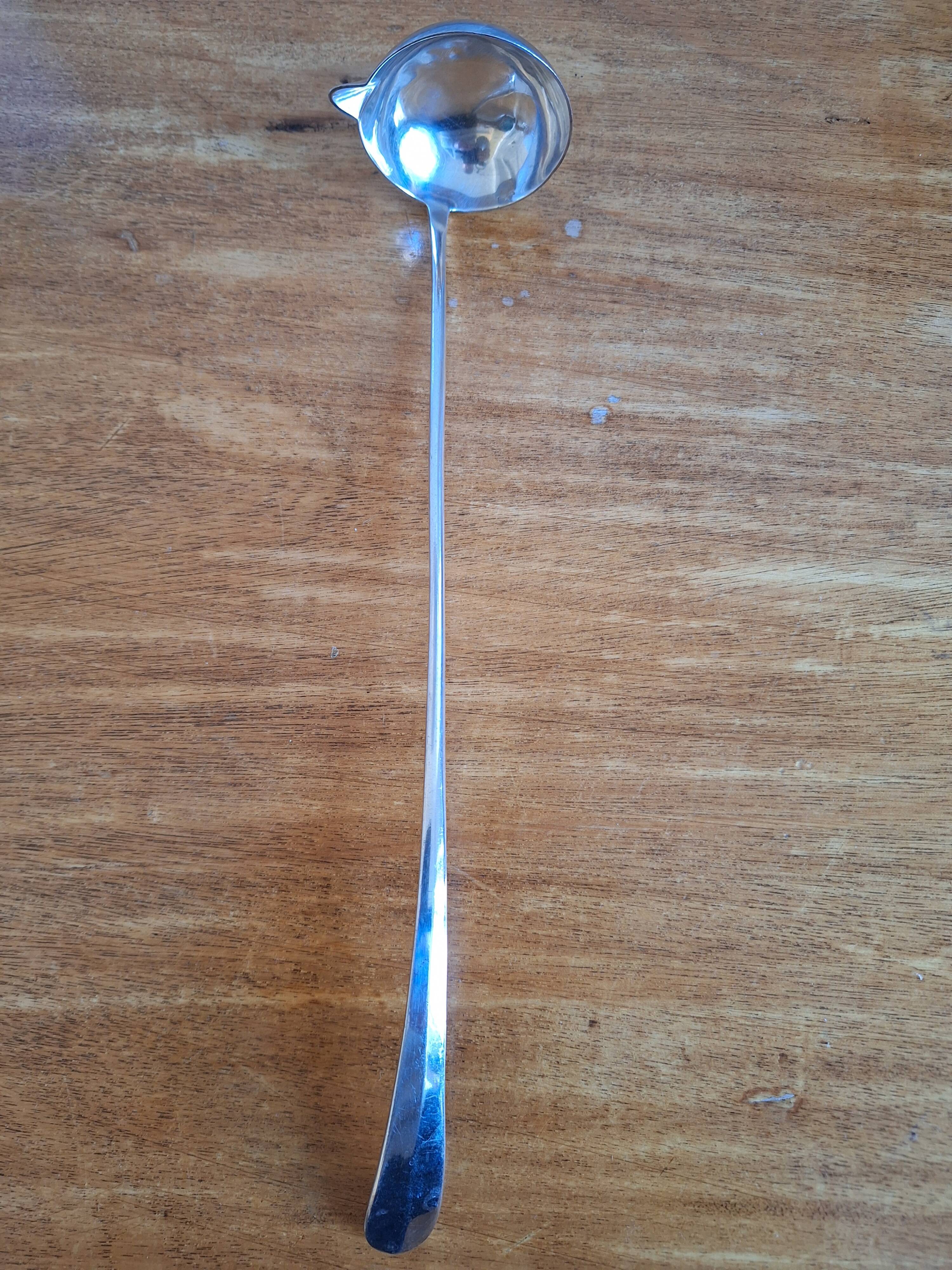 Small Ercuis ladle with silver-plated metal pouring spout