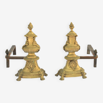 Pair of gilded bronze andirons