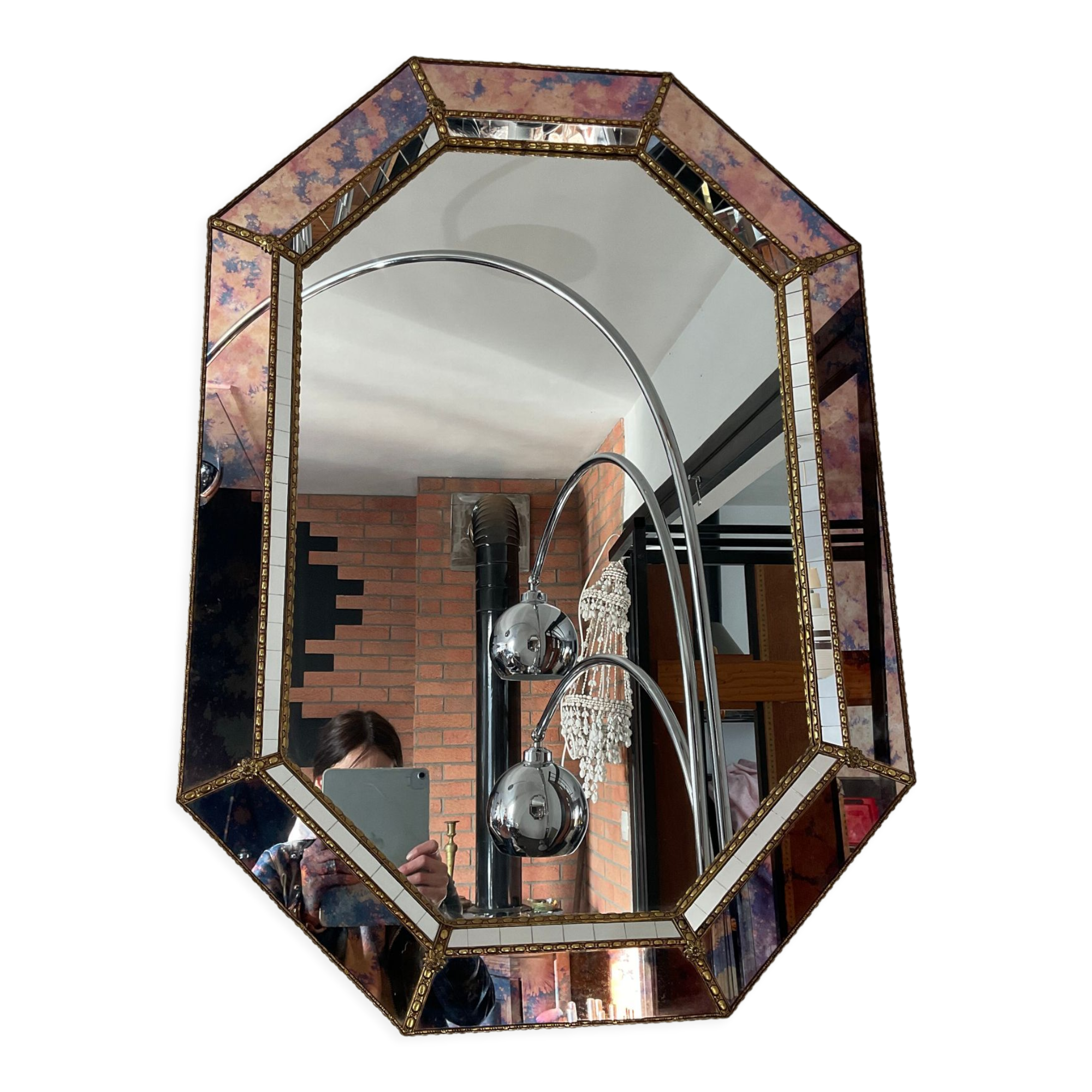 Vintage mirror with brass and wood parcloses