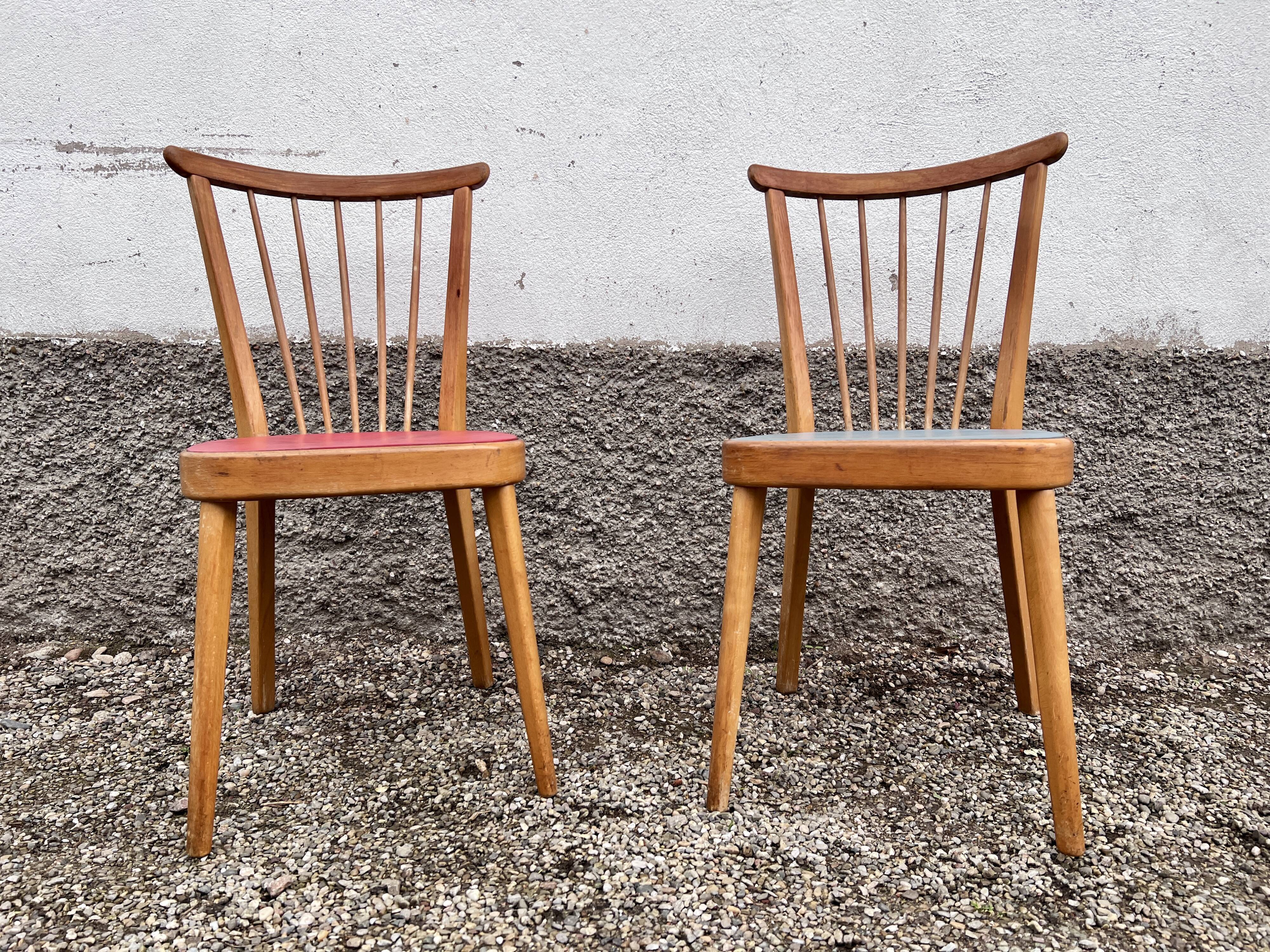 Pair of blue and red Scandinavian chairs