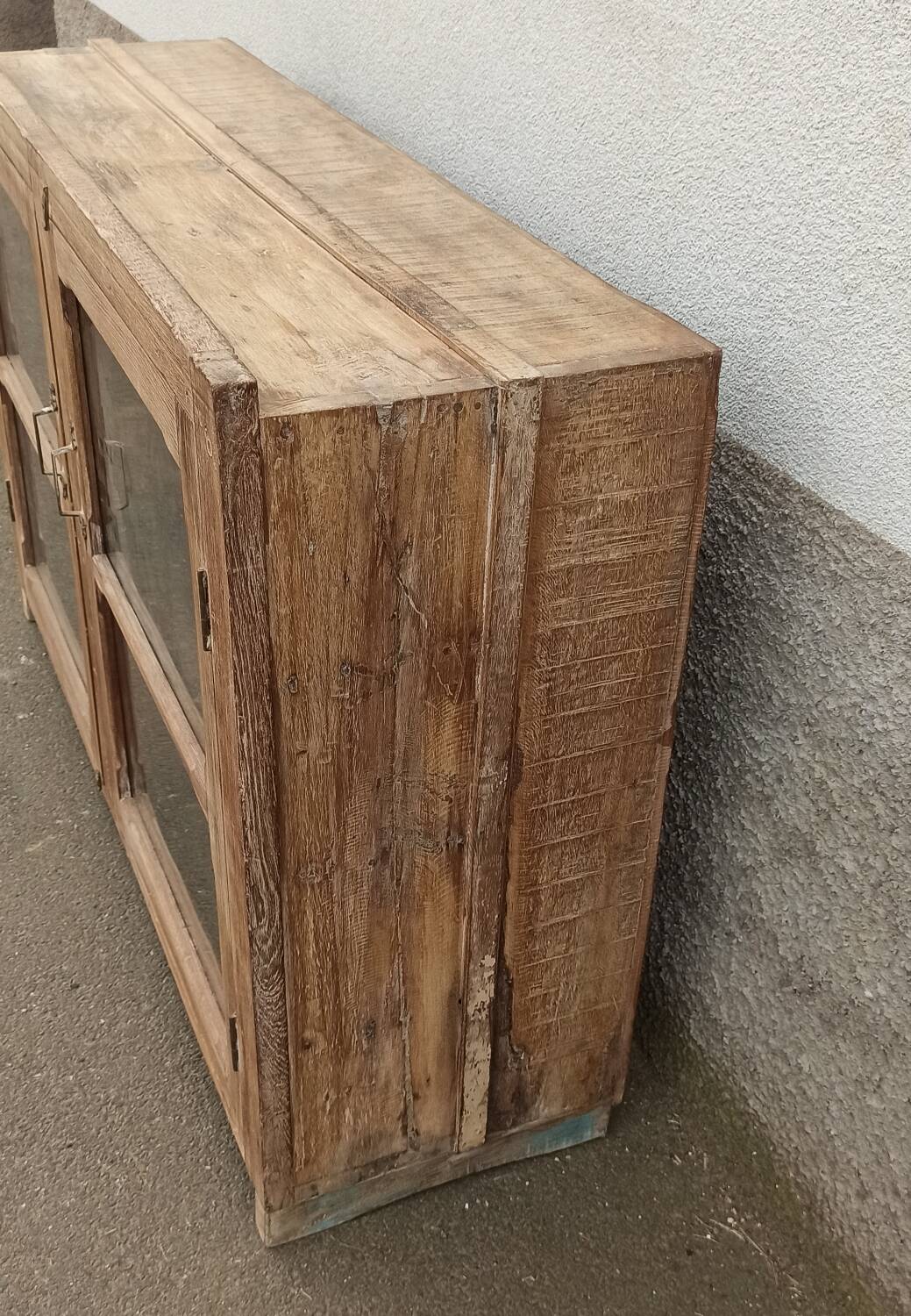 Glass sideboard in antique wood