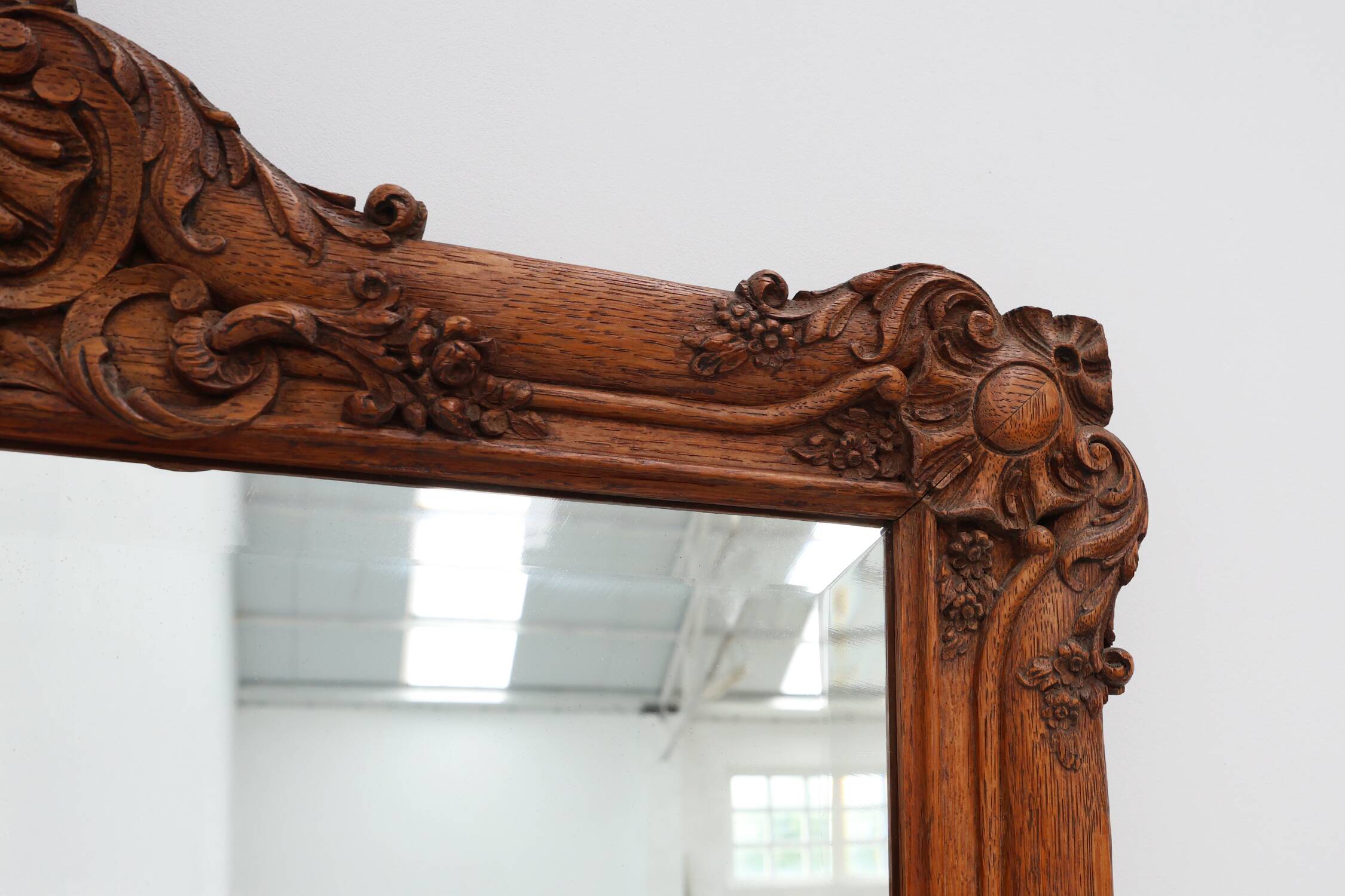 Baroque carved wooden beveled mirror in Louis XV style, France 1900s