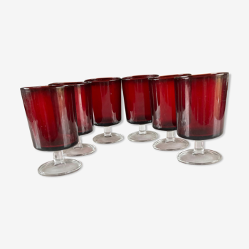 6 verres à pied rouges vintage luminarc