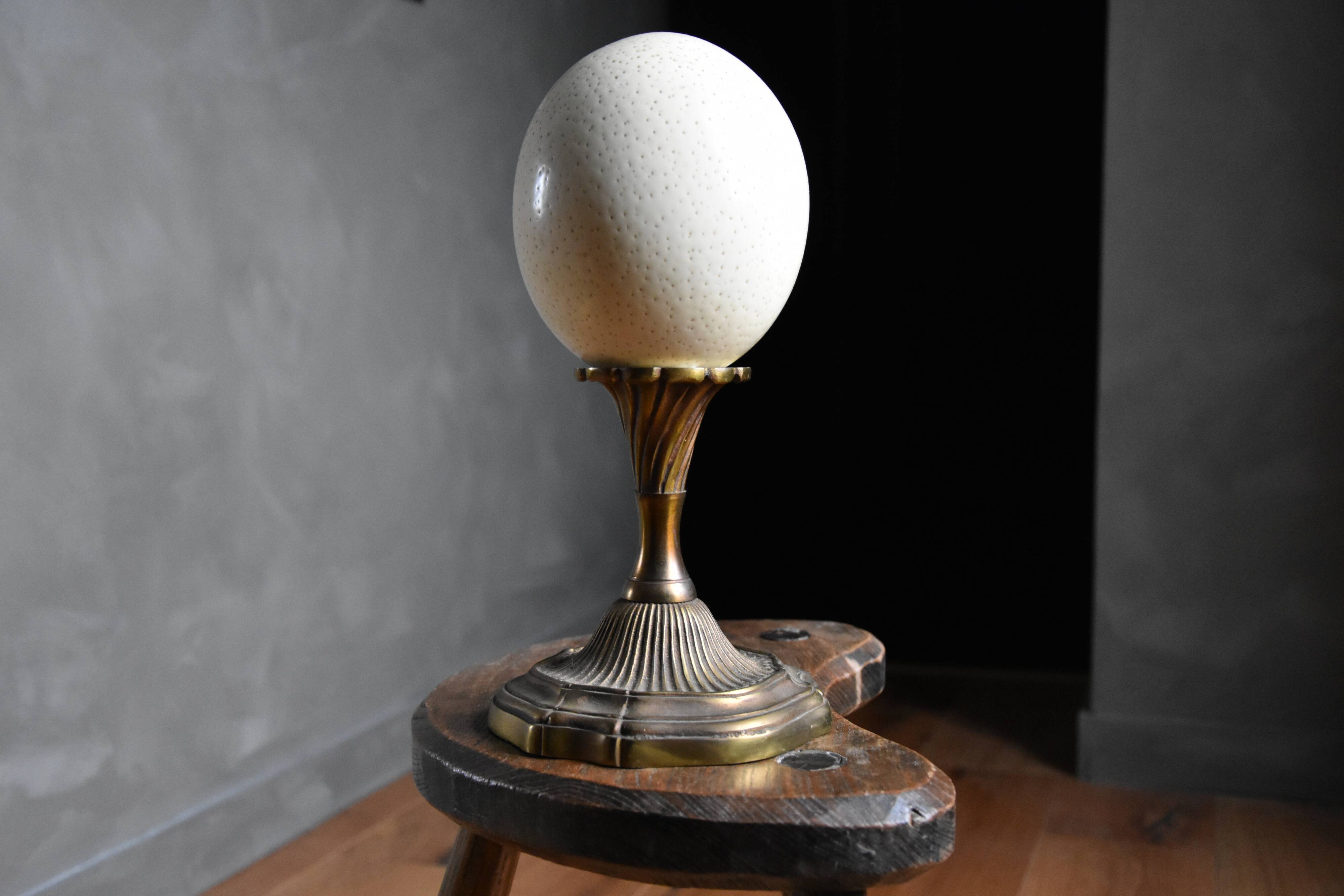 Ostrich egg on brass base
