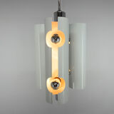Mid-century italian space age pendant light in chrome and white lacquered metal