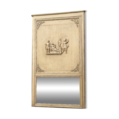 Miroir ou trumeau de cheminée Directoire, bois stuqué et peint début XIXème siècle