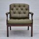 Fauteuil scandinave, état d'origine, meuble en cuir vert, bois de teck massif, années 1970