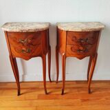 Pair of Louis XV style bedside tables in wood and marble