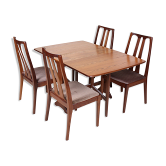 Table of dining room chairs in teak and retro vintage 1970s Nathan