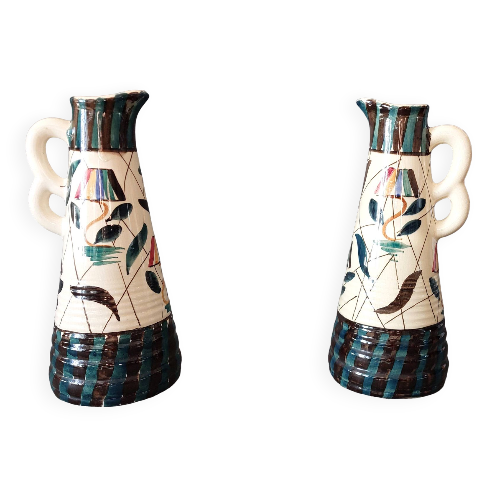 Pair of vases with handles made in Belgium 1950/1960.