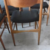 Table with two extensions and its 6 chairs scandinavian teak of the 1970s