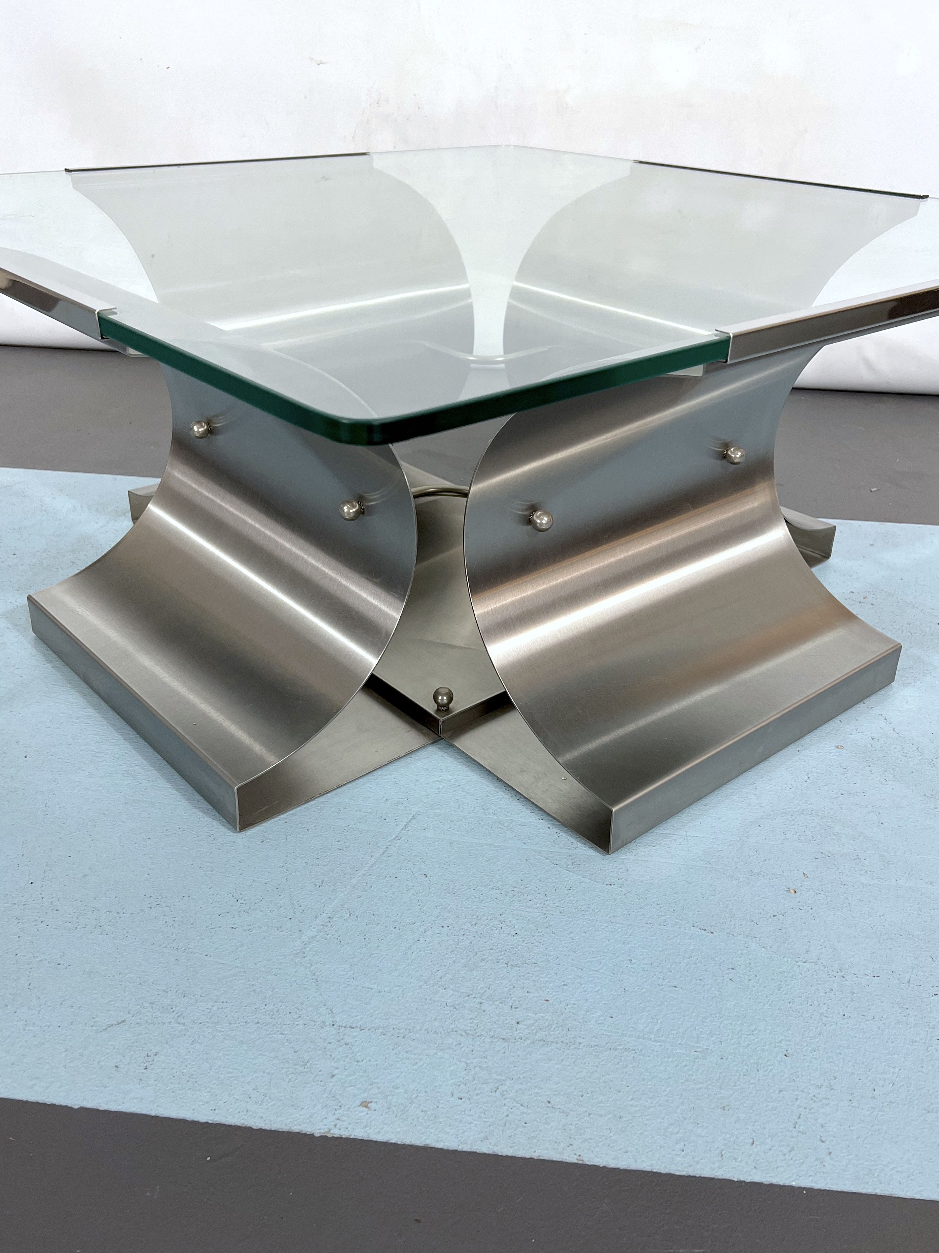 Coffee table in brushed steel 1970