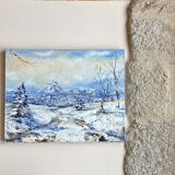 Ancient painting, winter landscape in Auvergne, signed, 20th century