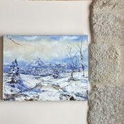 Ancient painting, winter landscape in Auvergne, signed, 20th century