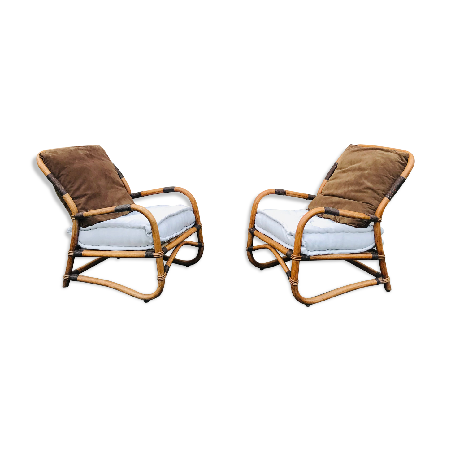Pair of vintage bamboo armchairs 1970