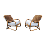 Pair of vintage bamboo armchairs 1970