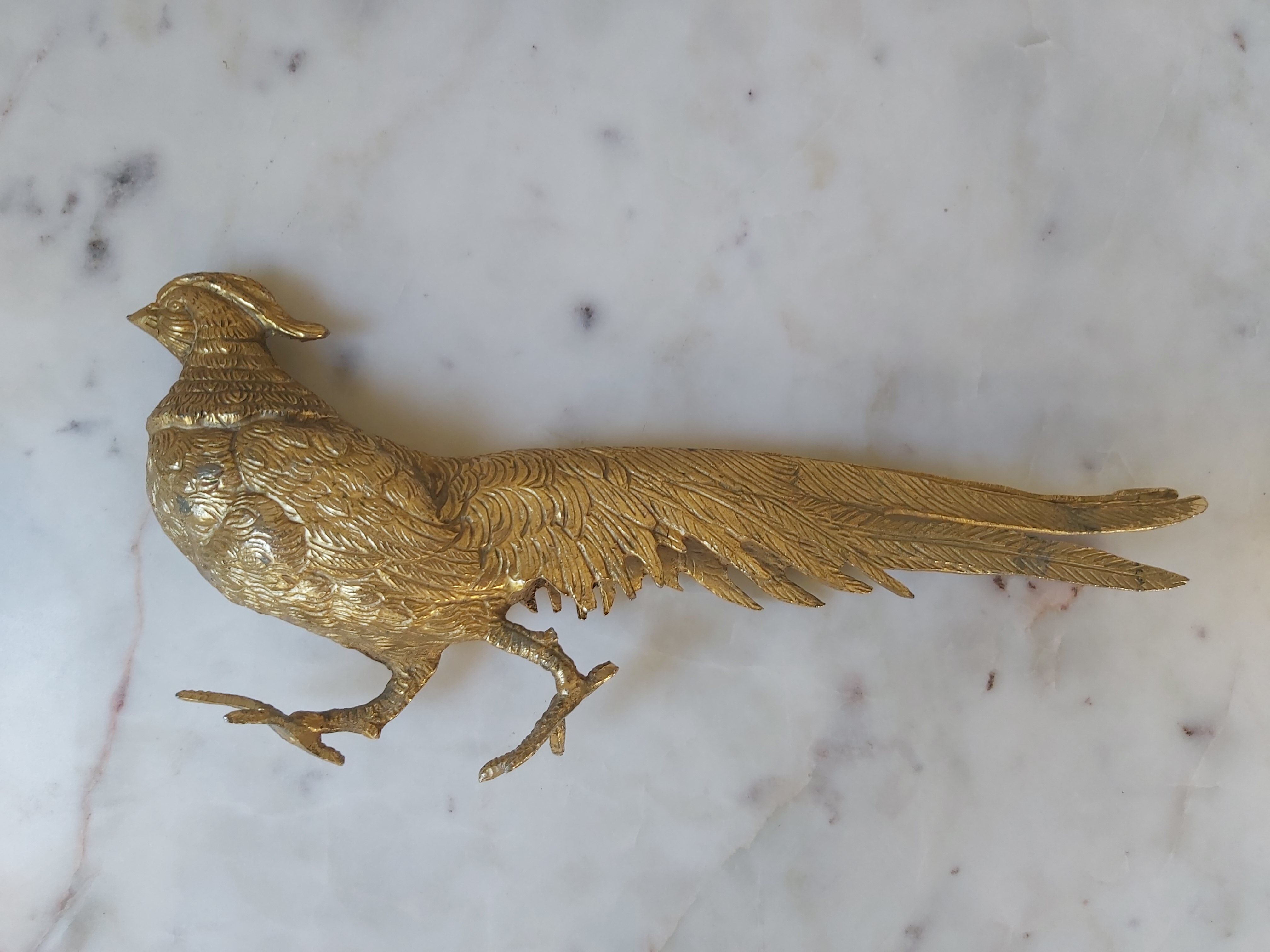 Set of 2 brass sculptures, pheasant couple
