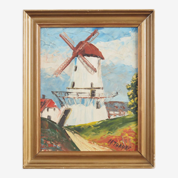 Painting „The Colourful Windmill”, Scandinavian design, 20th century, by Aage Verner Thrane