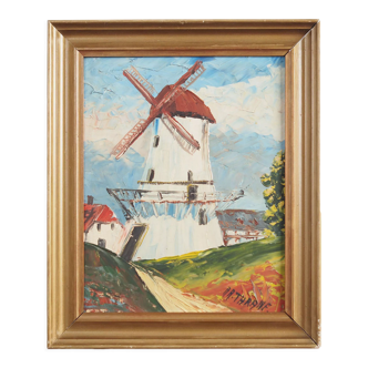 Painting „The Colourful Windmill”, Scandinavian design, 20th century, by Aage Verner Thrane