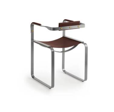 Pair of Wanderlust armchairs with backrest, brown and metal
