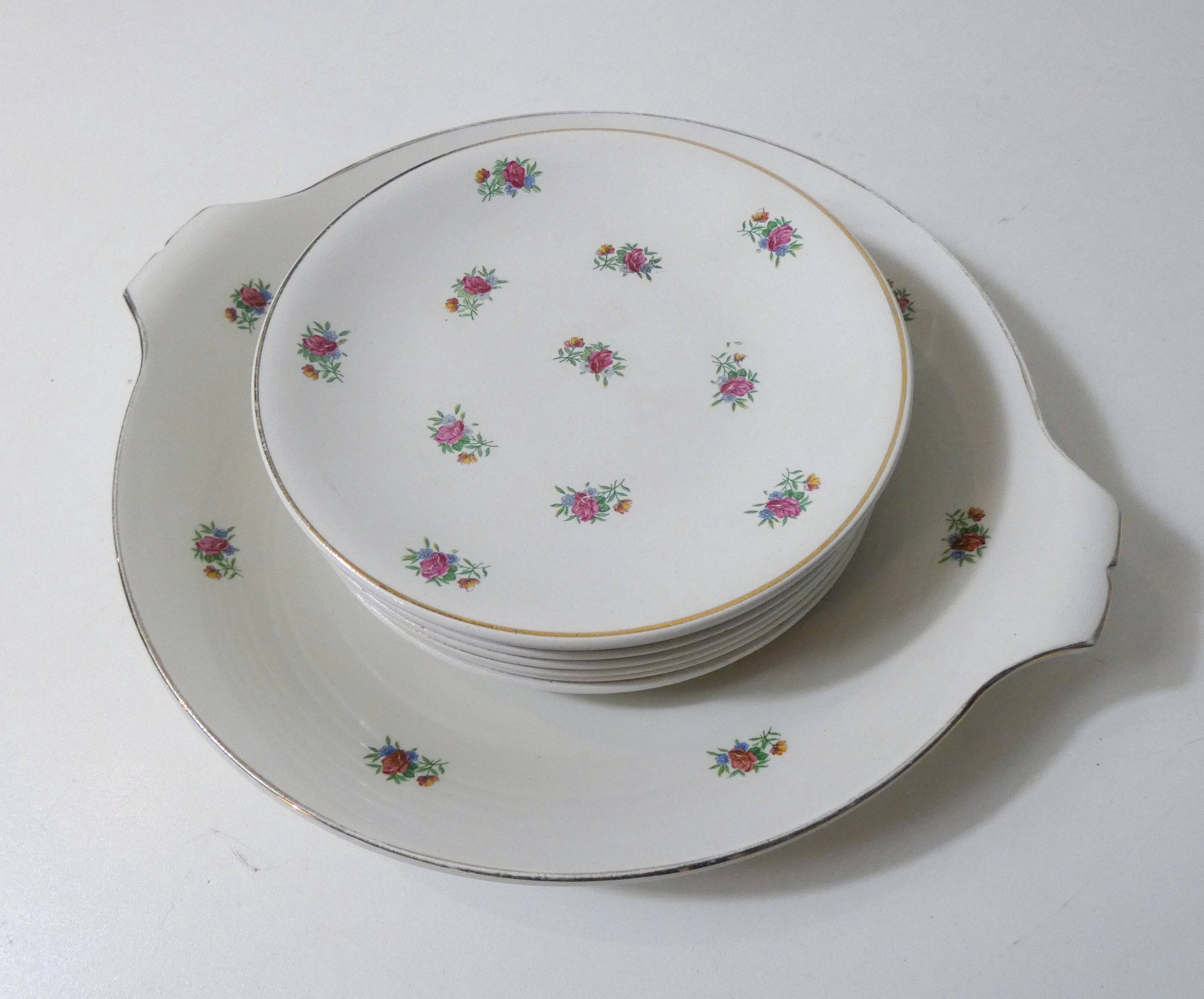antique dessert service Lunéville 8 plates + 1 cake dish