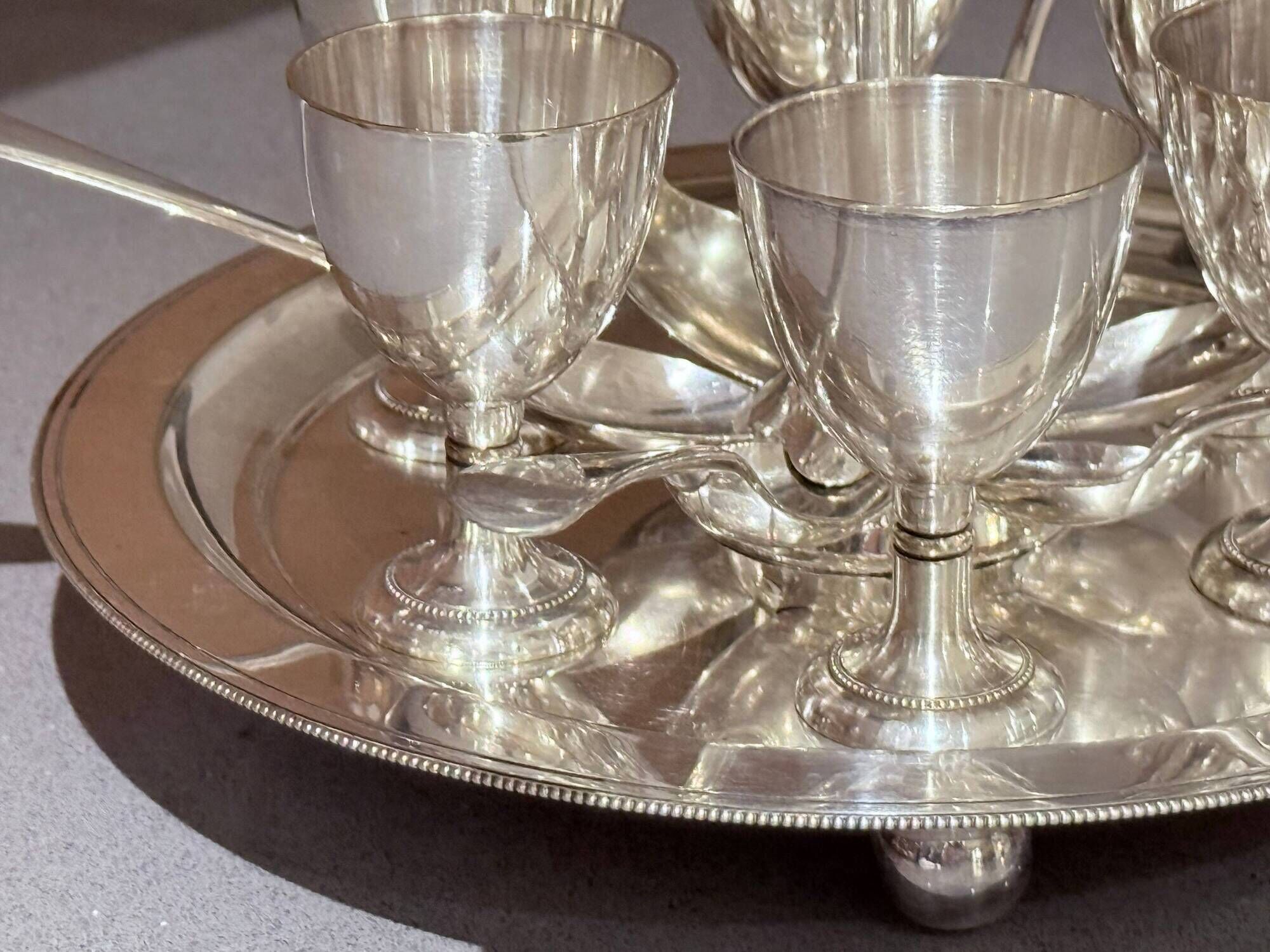 Antique Silver Egg Coddler Stand Holder Set Of 6 Egg Holder With 6 Silver Spoons
