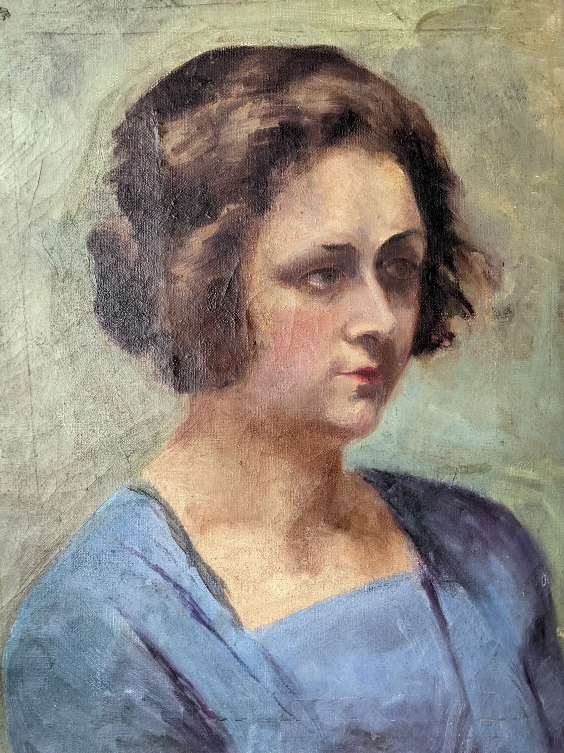 Oil on canvas portrait, vintage, bohemian countryside decoration.