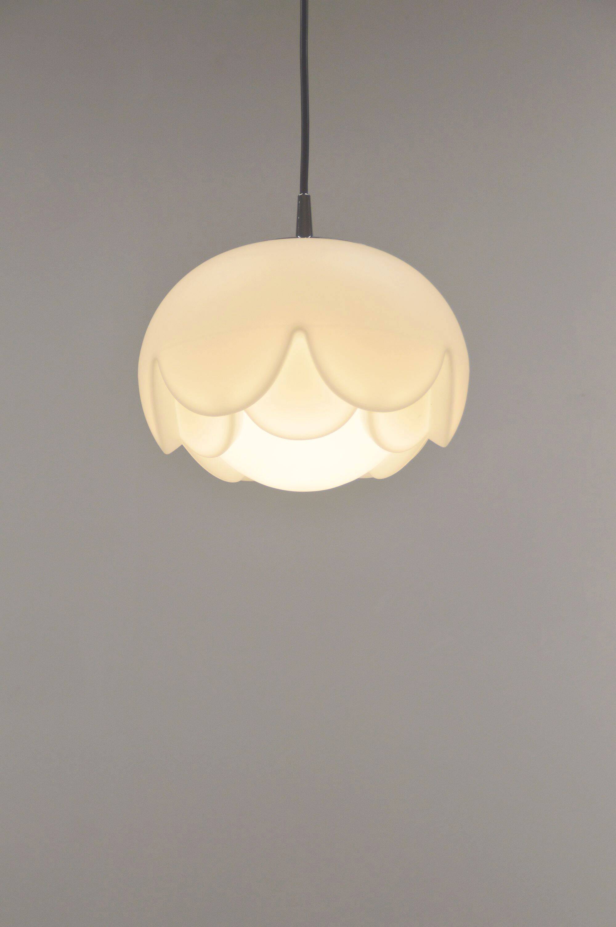 Artichoke pendant lamp in opal glass by Peill & Putzler, 1974