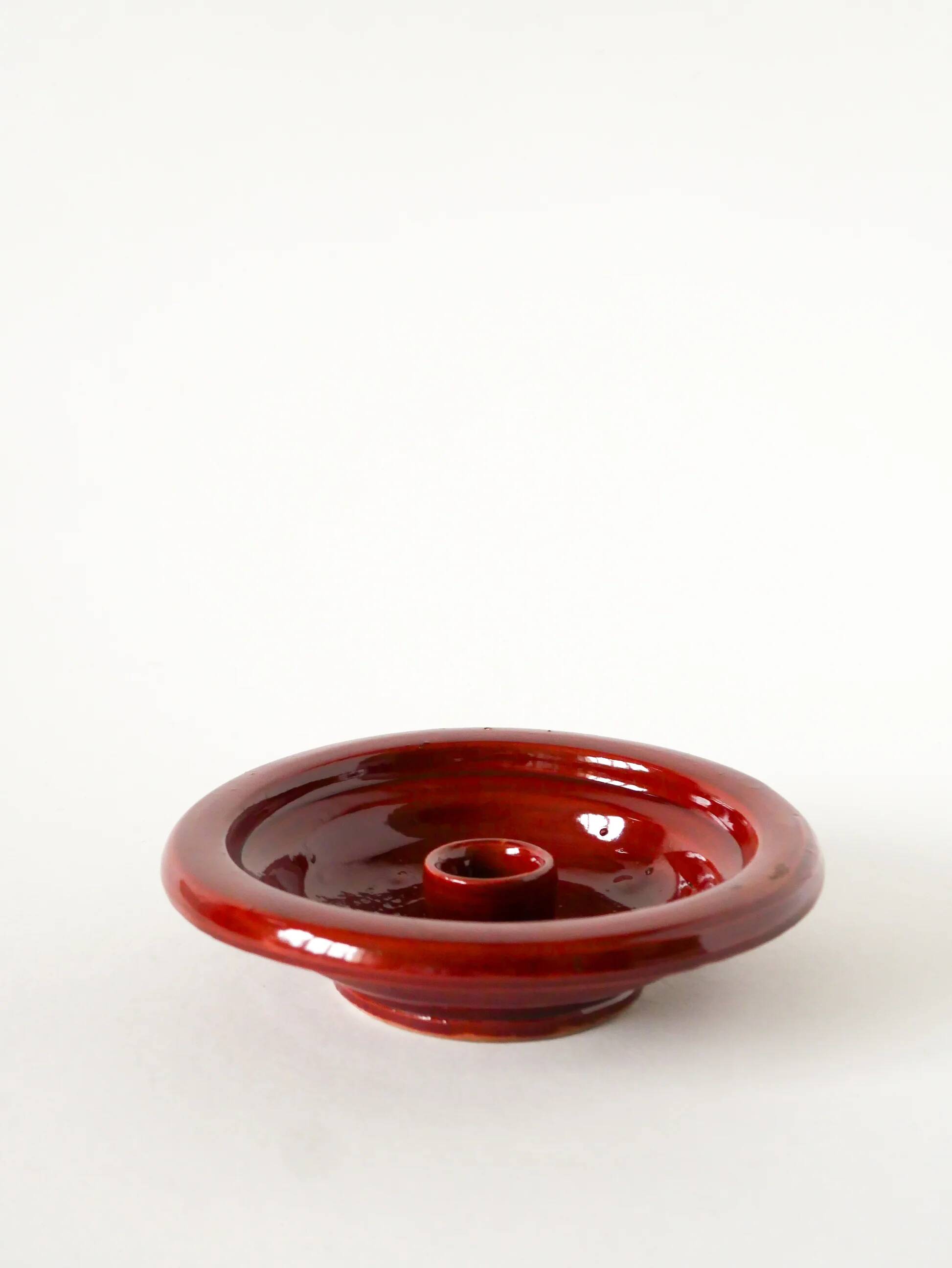 Large ceramic candlestick, handmade, red, 1970.