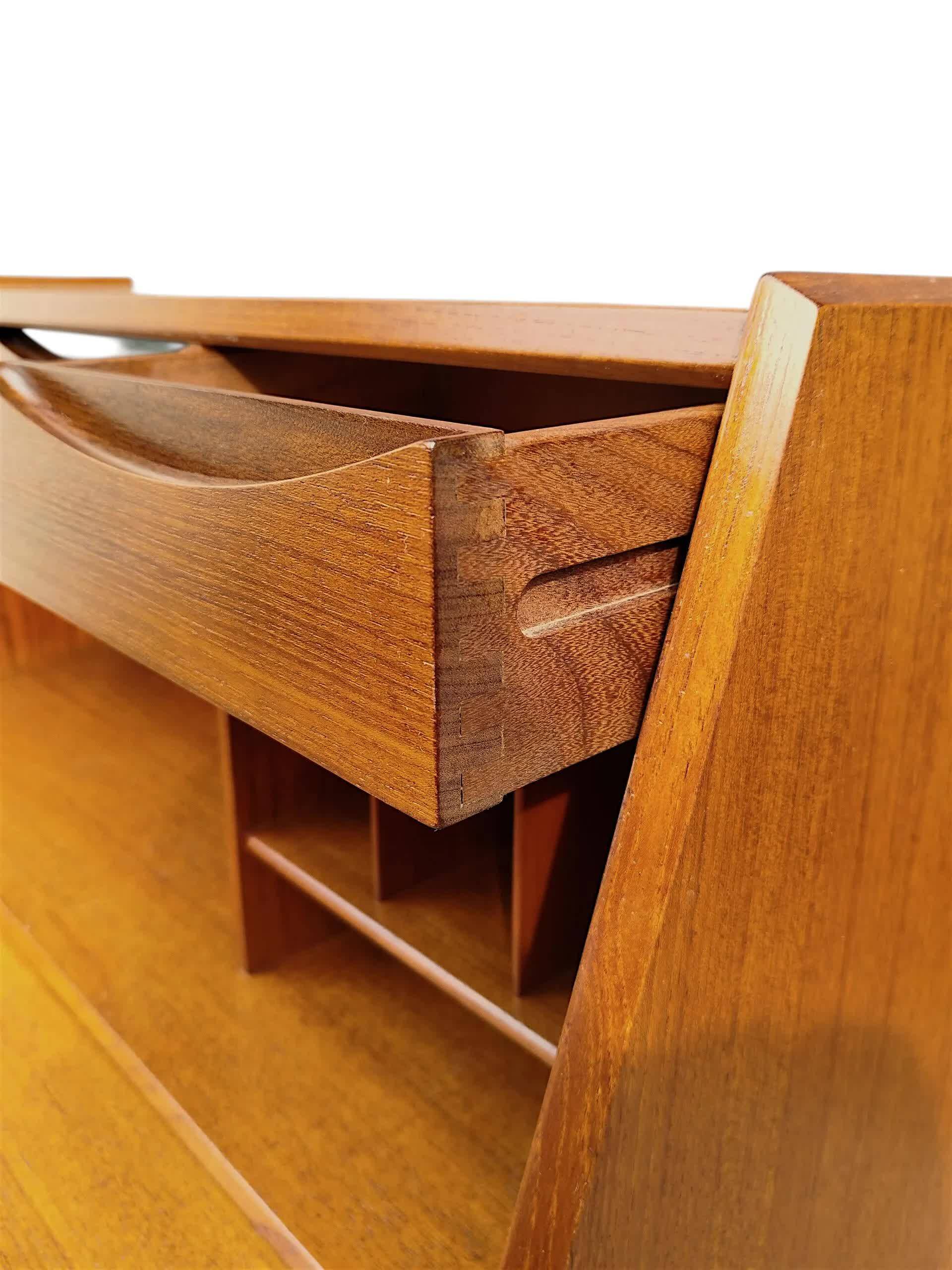 Teak secretary by A. Vodder (attributed), mirror, Denmark 1960s