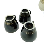 Set of three cups, mid-century modern, black ceramic, Poland, 1970s