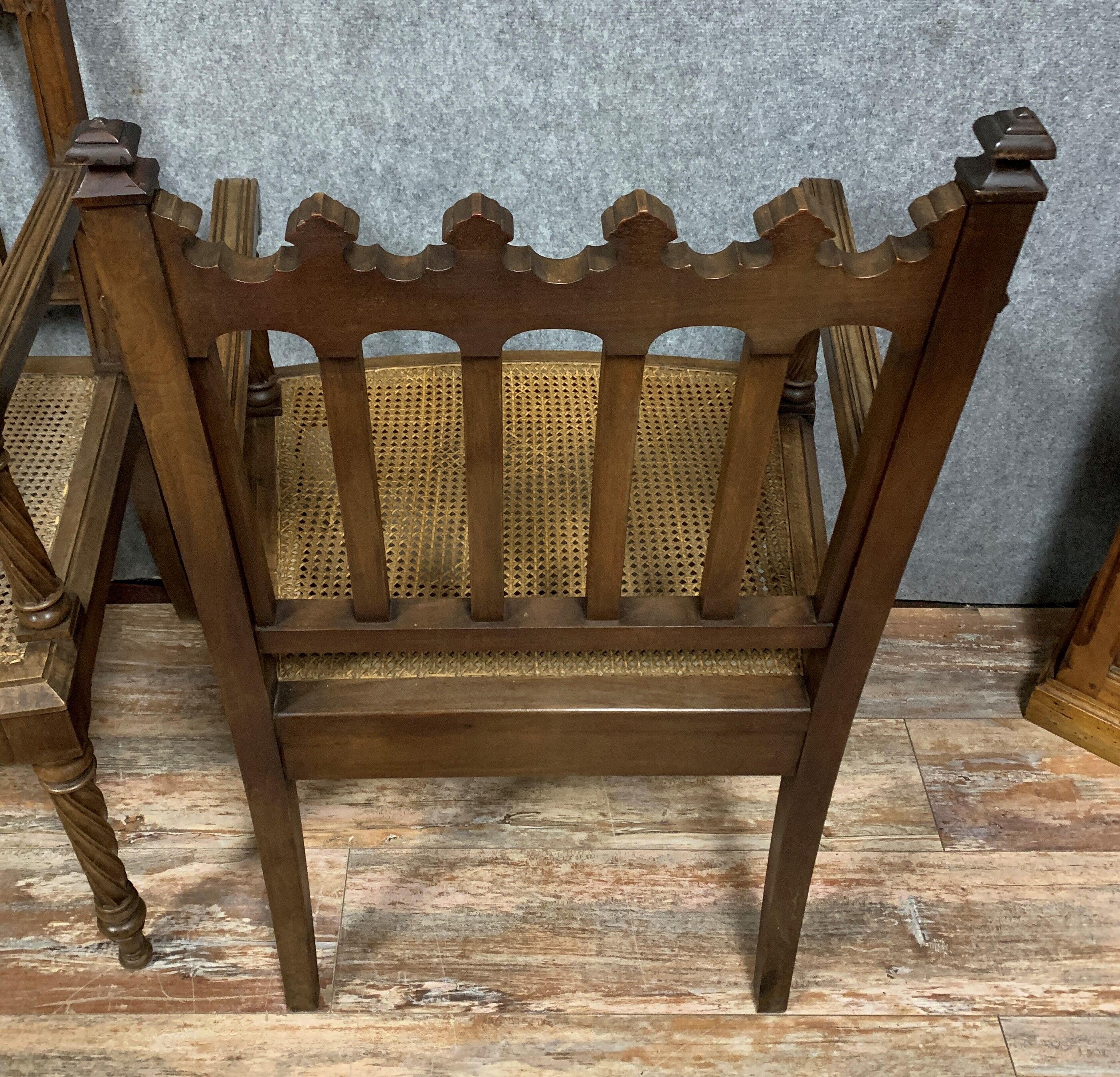 pair of Gothic walnut armchairs circa 1850