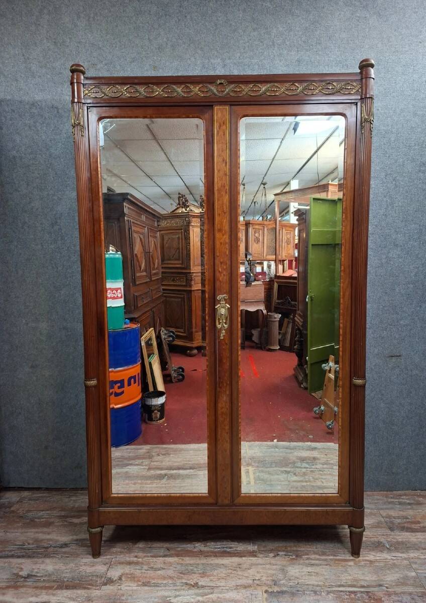 Mahogany and veneer wardrobe – Louis XVI style – Late 19th century