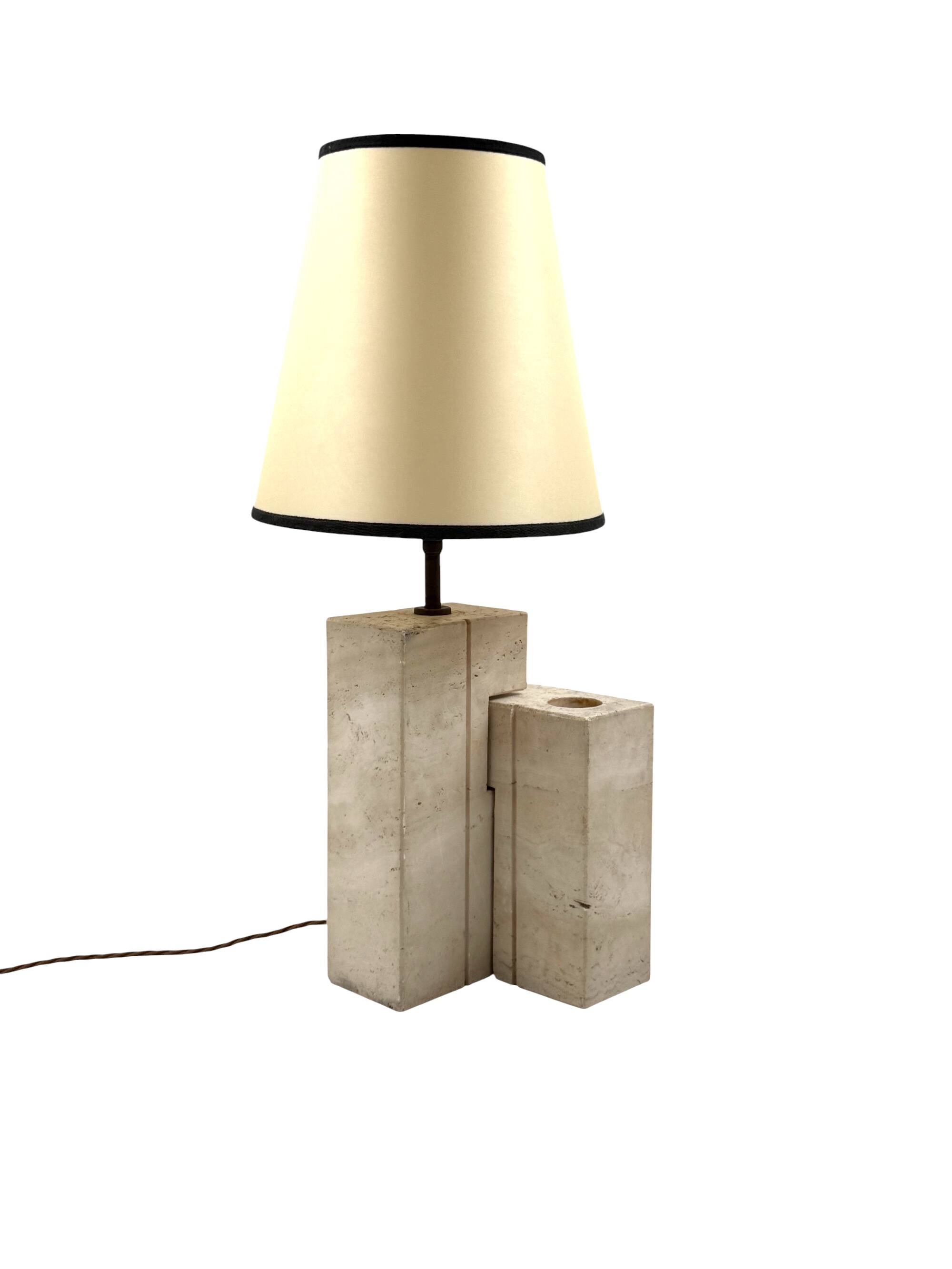 Mid-century modern travertine table lamp, Nucleo Sormani Italy 1960s