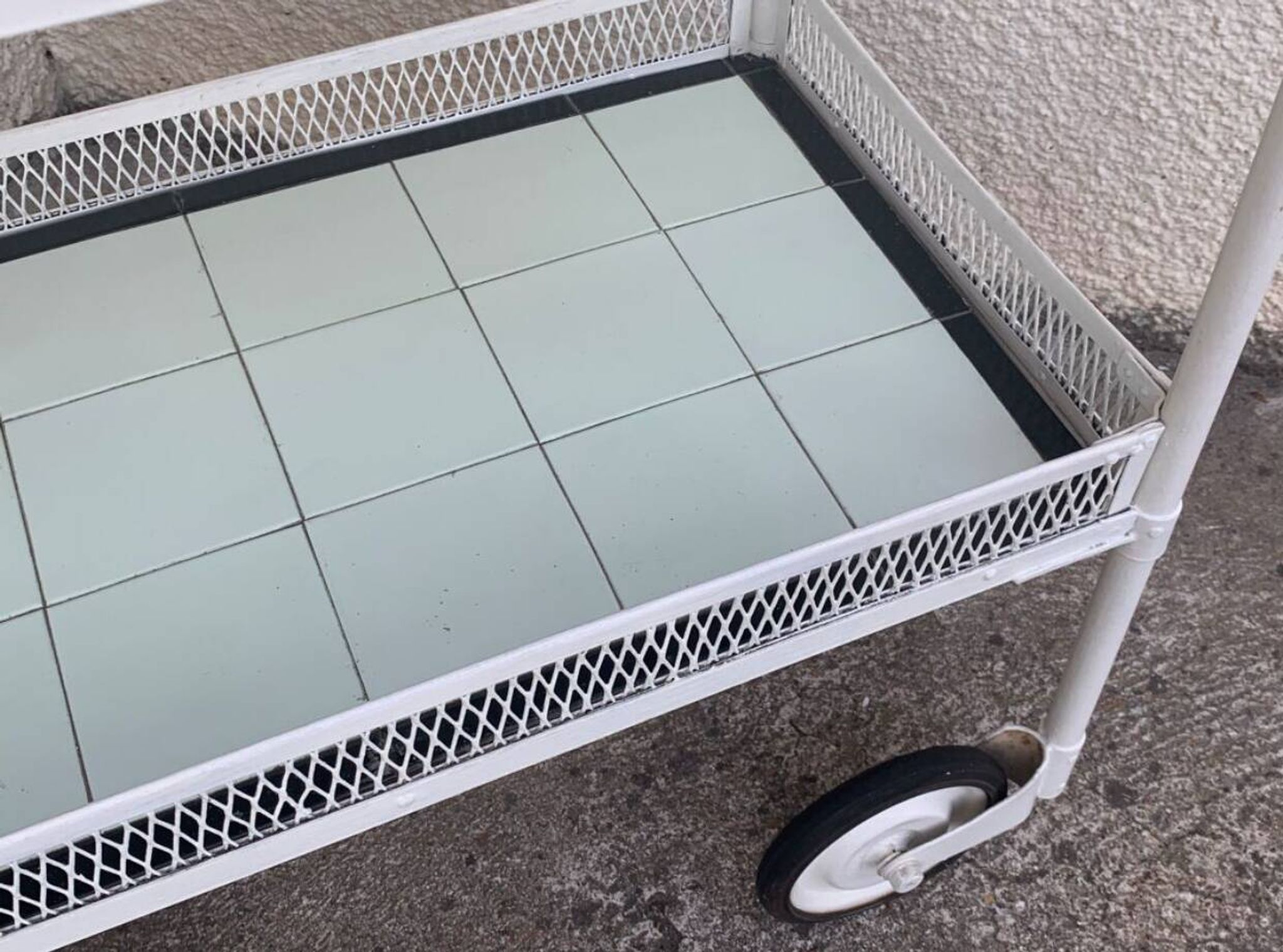 Vintage metal dessert trolley, openwork, 1950s.
