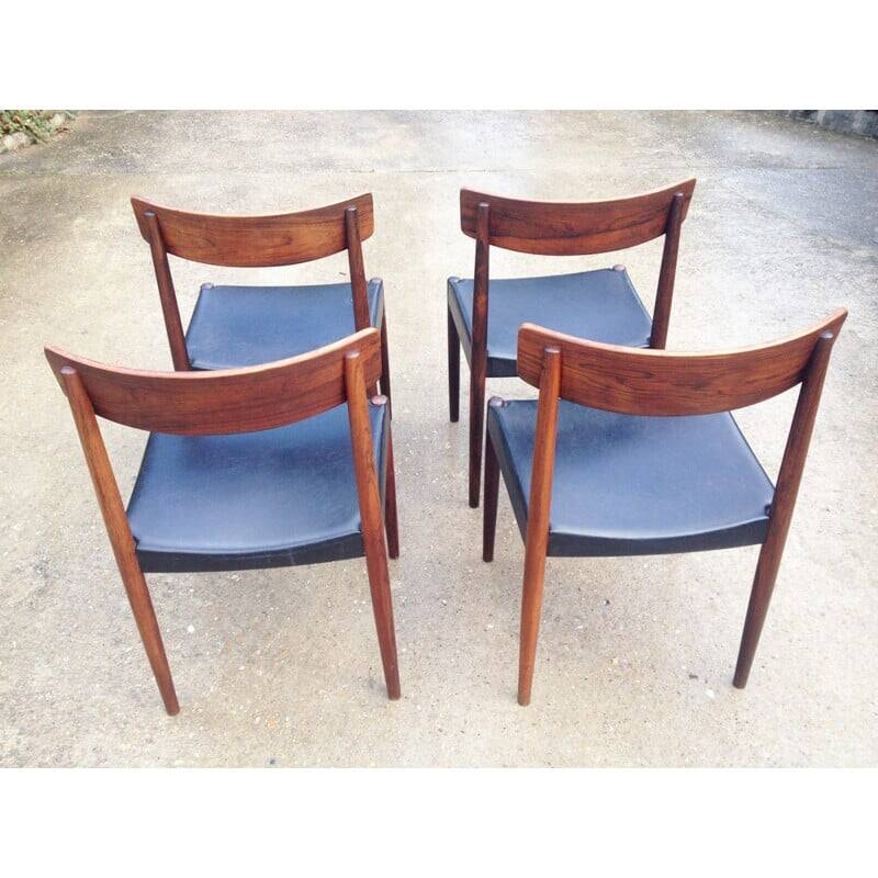 Suite of 8 60s chairs - Teak and black leather - Designer Nils Jonsson by Troeds Bjärnum (Sweden)
