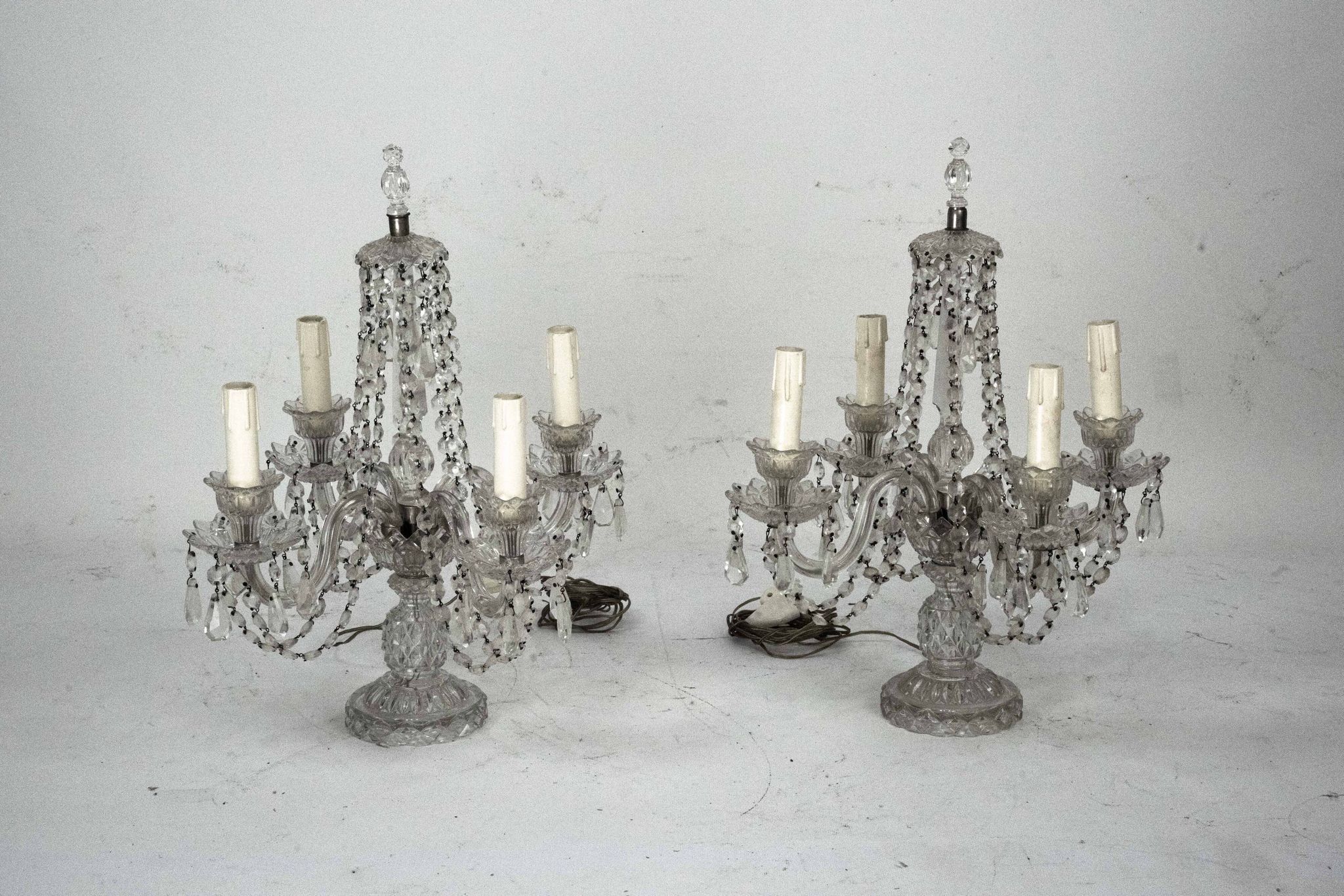Maria Theresa Crystal Candelabra Table Lamps. Set of two. Italy 1940s