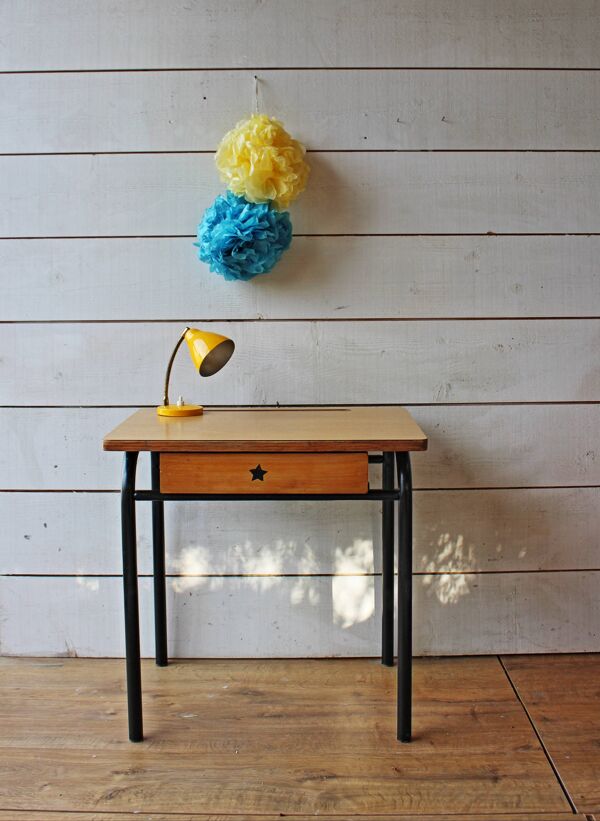 Bureau d'école avec chaise années 70