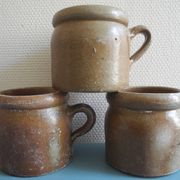 Lot of antique rustic stoneware pots, old French stoneware pots