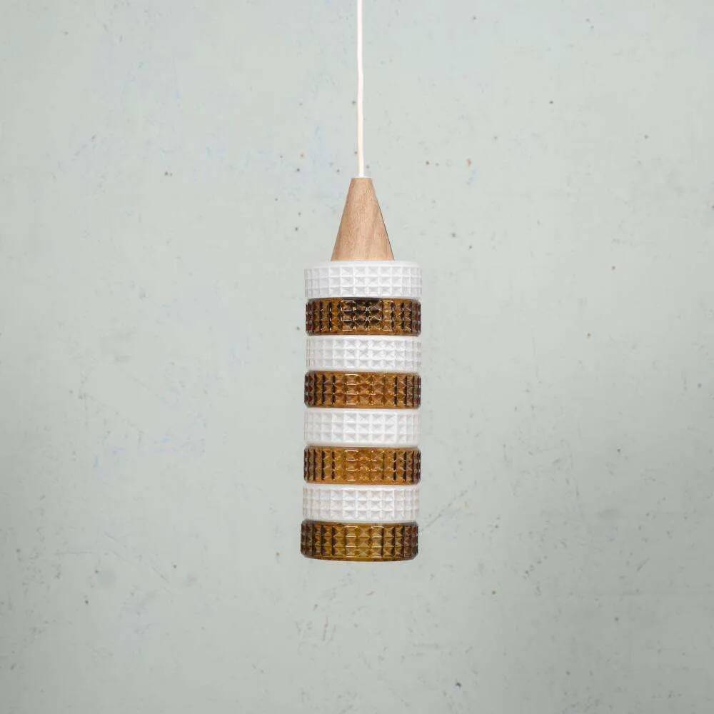 Vintage glass suspension, amber glass cylinder, pendant lamp.