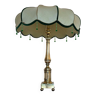 Lampe colonne laiton et soie céladon années 50