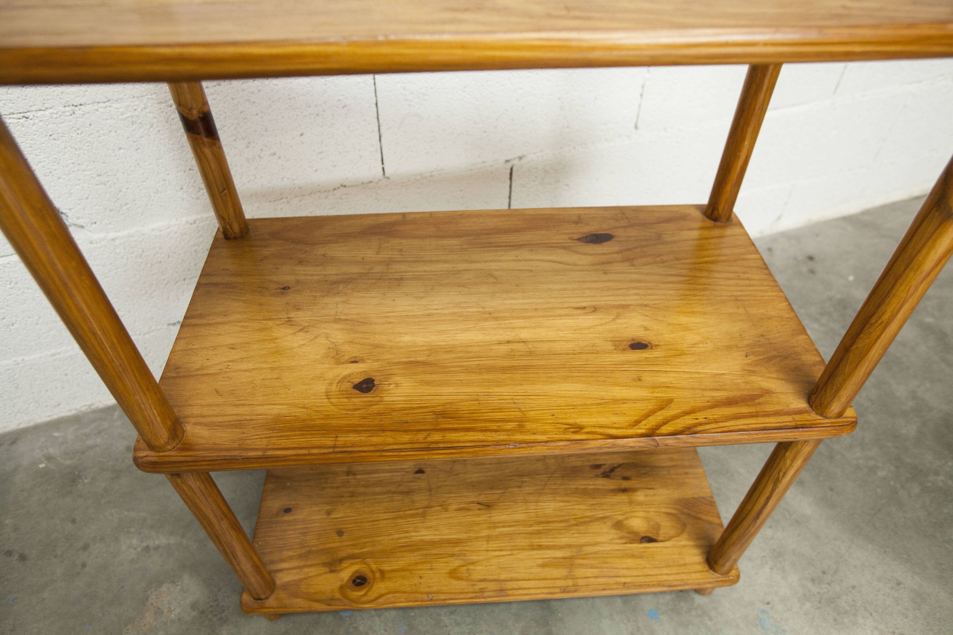Scandinavian rectangular shelf from the 1960s, made of solid pine with round pencil legs.